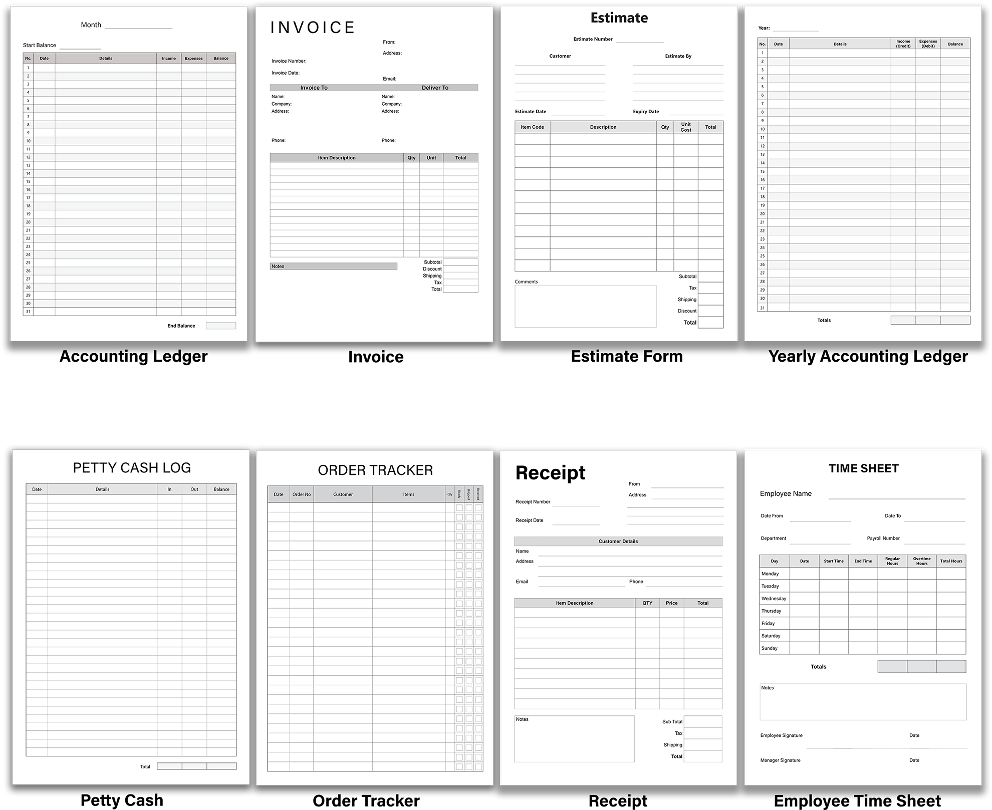 Business Ledger Bundle – 8 Essential Templates for Small Business